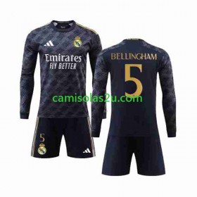 Camisolas de futebol Real Madrid Jude Bellingham 5 Criança Equipamento Alternativa 2023/24 Manga Comprida